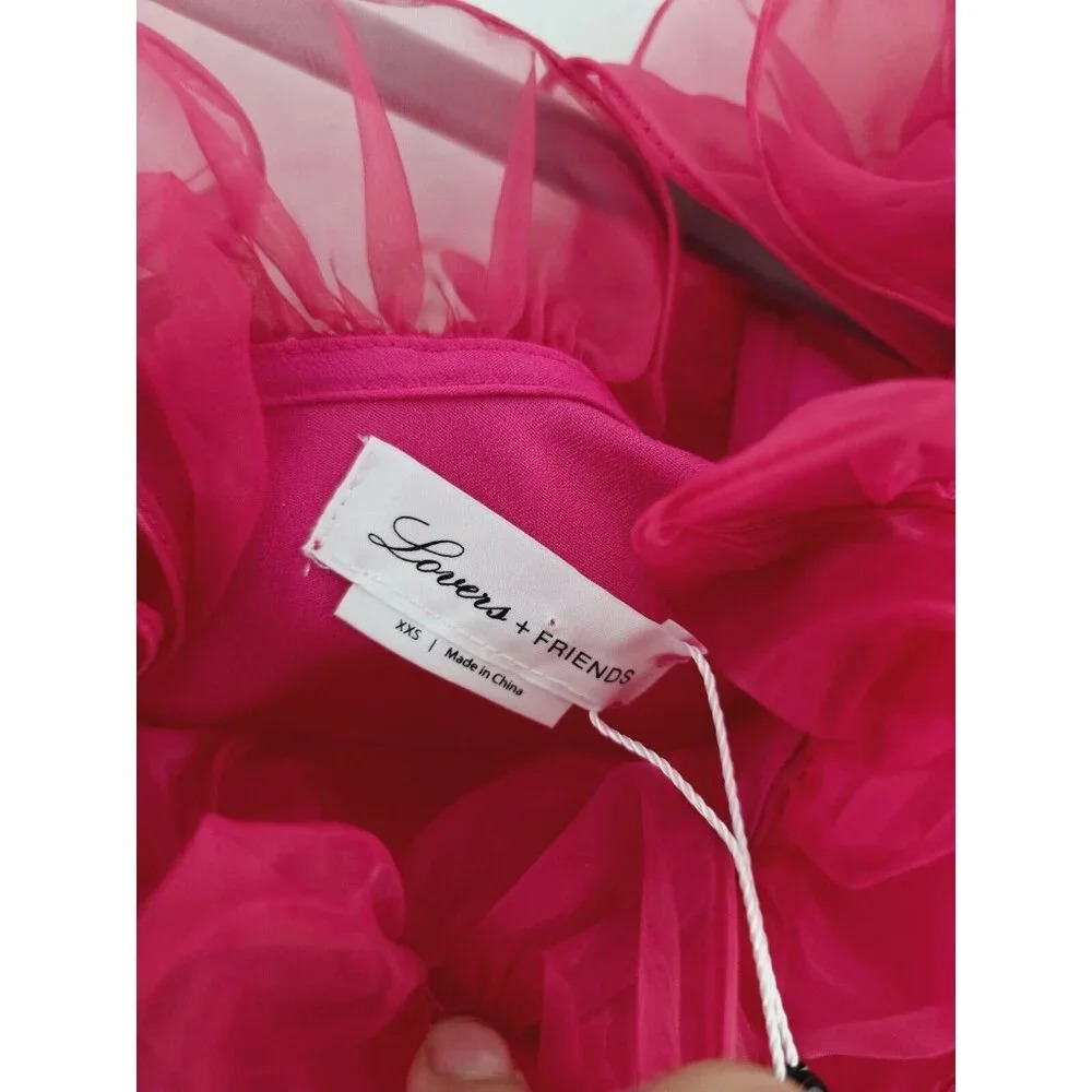 Lovers + Friends Bernice Hot Pink Ruffle Sheer One Shoulder Blouse Crop Top XXS - Picture 9 of 10
